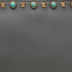 Pre Owned Valentino Grey Leather Rockstud Zip Pouch