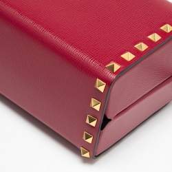 Pre Owned Valentino Red Leather Rockstud Alcove Top Handle Bag