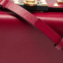 Pre Owned Valentino Red Leather Rockstud Alcove Top Handle Bag