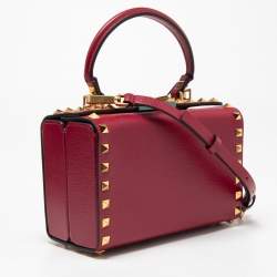 Pre Owned Valentino Red Leather Rockstud Alcove Top Handle Bag
