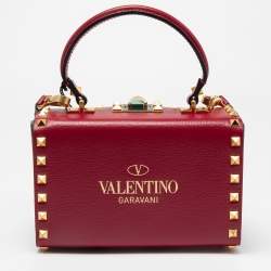 Pre Owned Valentino Red Leather Rockstud Alcove Top Handle Bag