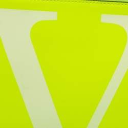 Pre Owned  Valentino Neon Green Leather Vlogo Flat Zip Pouch