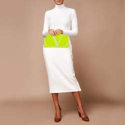Pre Owned  Valentino Neon Green Leather Vlogo Flat Zip Pouch