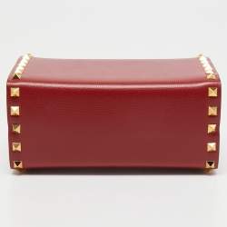 Pre Owned Valentino Red Leather Rockstud Alcove Top Handle Bag