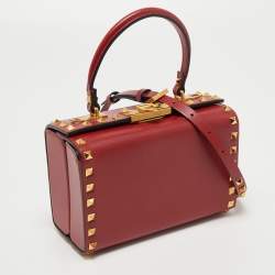 Pre Owned Valentino Red Leather Rockstud Alcove Top Handle Bag
