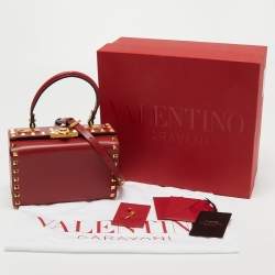 Pre Owned Valentino Red Leather Rockstud Alcove Top Handle Bag
