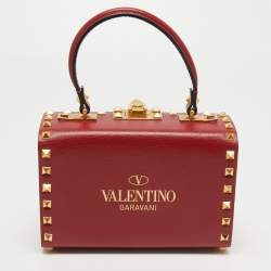 Pre Owned Valentino Red Leather Rockstud Alcove Top Handle Bag