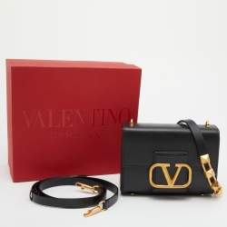 Pre Owned Valentino Black Leather Stud Sign Flap Shoulder Bag