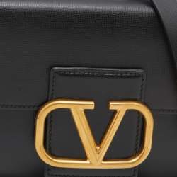Pre Owned Valentino Black Leather Stud Sign Flap Shoulder Bag