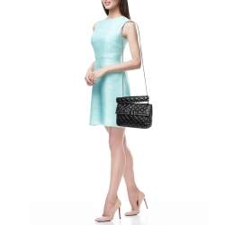 Pre Owned Valentino Black Quilted Crinkled Leather Medium Rockstud Spike Shoulder Bag