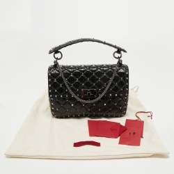 Pre Owned Valentino Black Quilted Crinkled Leather Medium Rockstud Spike Shoulder Bag