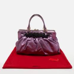 Valentino Metallic Purple Leather and Snake Skin Petale Rose Frame Satchel