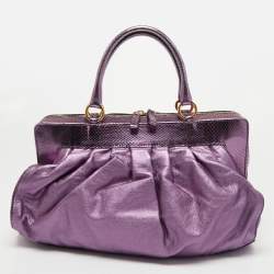 Valentino Metallic Purple Leather and Snake Skin Petale Rose Frame Satchel