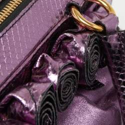 Valentino Metallic Purple Leather and Snake Skin Petale Rose Frame Satchel