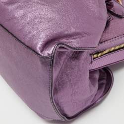 Valentino Metallic Purple Leather and Snake Skin Petale Rose Frame Satchel