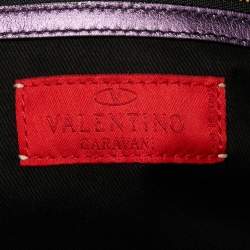 Valentino Metallic Purple Leather and Snake Skin Petale Rose Frame Satchel