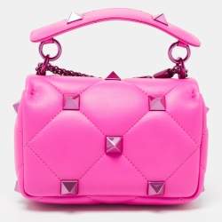 Pre Owned Valentino Pink Leather Small Roman Stud Top Handle Bag