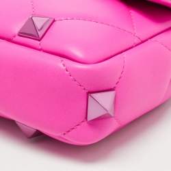 Pre Owned Valentino Pink Leather Small Roman Stud Top Handle Bag