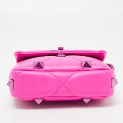 Pre Owned Valentino Pink Leather Small Roman Stud Top Handle Bag