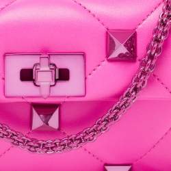 Pre Owned Valentino Pink Leather Small Roman Stud Top Handle Bag