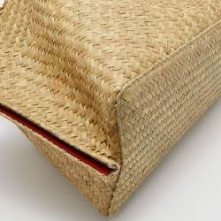 Pre Owned Valentino Beige Woven Straw VLOGO Escape Shopper Tote