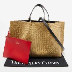 Pre Owned Valentino Beige Woven Straw VLOGO Escape Shopper Tote