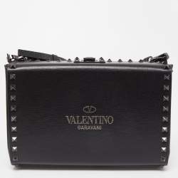 Pre Owned Valentino Black Leather Alcove Rockstud Clutch