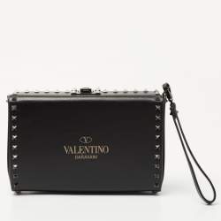 Pre Owned Valentino Black Leather Alcove Rockstud Clutch