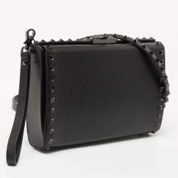 Pre Owned Valentino Black Leather Alcove Rockstud Clutch