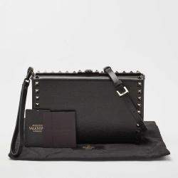 Pre Owned Valentino Black Leather Alcove Rockstud Clutch