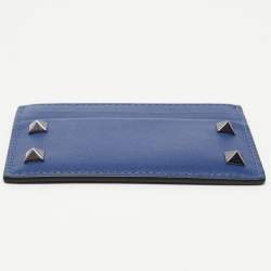 Valentino Blue Leather Rockstud Card Holder