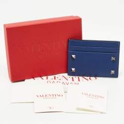 Valentino Blue Leather Rockstud Card Holder