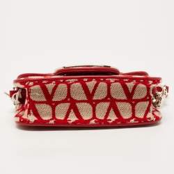 Pre Owned Valentino Red/Beige Iconographe Canvas Small Loco Shoulder Bag