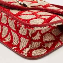Pre Owned Valentino Red/Beige Iconographe Canvas Small Loco Shoulder Bag