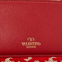 Pre Owned Valentino Red/Beige Iconographe Canvas Small Loco Shoulder Bag