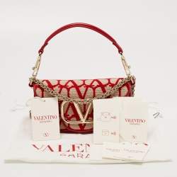 Pre Owned Valentino Red/Beige Iconographe Canvas Small Loco Shoulder Bag