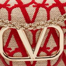 Pre Owned Valentino Red/Beige Iconographe Canvas Small Loco Shoulder Bag