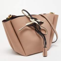 Pre Owned Valentino Old Rose Leather and Snake Drawstring VLogo Bucket Bag