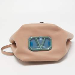Pre Owned Valentino Old Rose Leather and Snake Drawstring VLogo Bucket Bag
