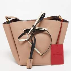 Pre Owned Valentino Old Rose Leather and Snake Drawstring VLogo Bucket Bag