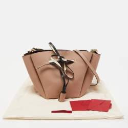 Pre Owned Valentino Old Rose Leather and Snake Drawstring VLogo Bucket Bag