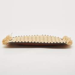 Pre Owned Valentino Brown/Natural Raffia and Leather Rockstud Zip Pouch