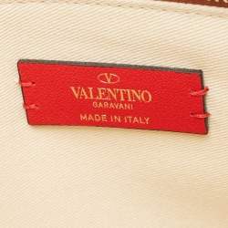 Pre Owned Valentino Brown/Natural Raffia and Leather Rockstud Zip Pouch