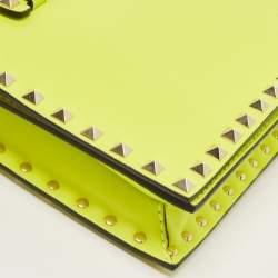 Valentino Neon Yellow Leather Rockstud Flap Wristlet Clutch