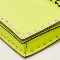 Valentino Neon Yellow Leather Rockstud Flap Wristlet Clutch