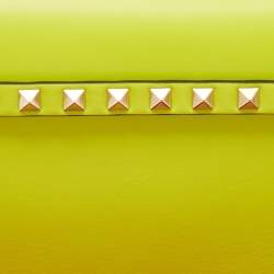 Valentino Neon Yellow Leather Rockstud Flap Wristlet Clutch
