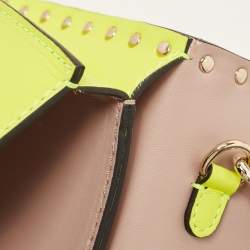 Valentino Neon Yellow Leather Rockstud Flap Wristlet Clutch