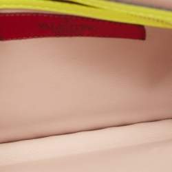 Valentino Neon Yellow Leather Rockstud Flap Wristlet Clutch