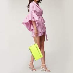 Valentino Neon Yellow Leather Rockstud Flap Wristlet Clutch