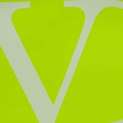 Pre Owned  Valentino Neon Green Leather Vlogo Flat Zip Pouch